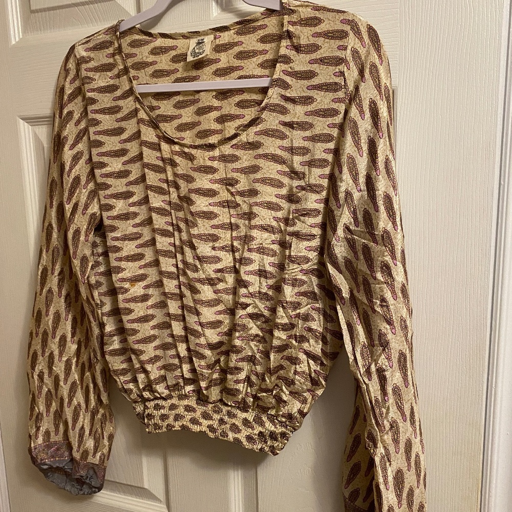 Long Sleeve Crop Top Made From Recycled Sari - Sz S